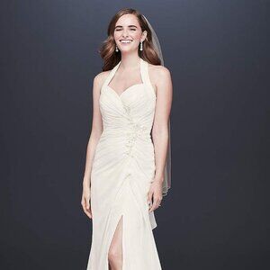 David’s Bridal Chiffon Halter Wedding Gown NWT